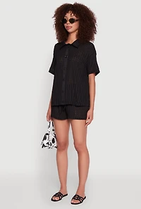 Womens Trendy Textured Knit Shadow Stripe Shirt, Black, Size M