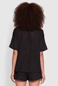 Womens Trendy Textured Knit Shadow Stripe Shirt, S