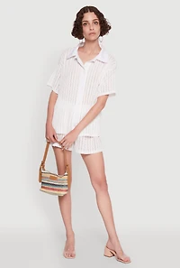 Womens Trendy Textured Knit Shadow Stripe Shirt, White, Size L