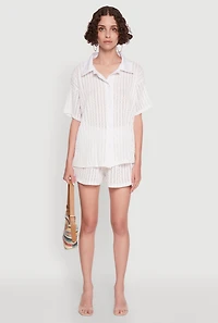 Womens Trendy Textured Knit Shadow Stripe Shirt, White, Size L