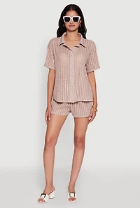Womens Trendy Textured Knit Shadow Stripe Shirt,