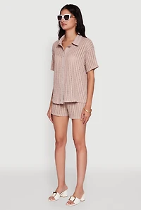 Womens Trendy Textured Knit Shadow Stripe Shirt,