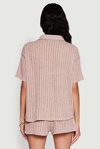 Womens Trendy Textured Knit Shadow Stripe Shirt,
