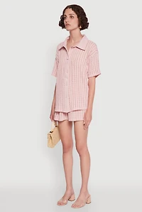 Womens Trendy Textured Knit Shadow Stripe Shirt, Pink, Size L