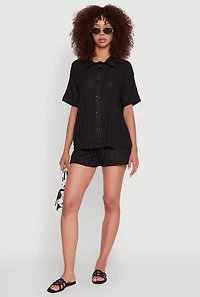 Trendy High Waisted Shadow Stripe Shorts