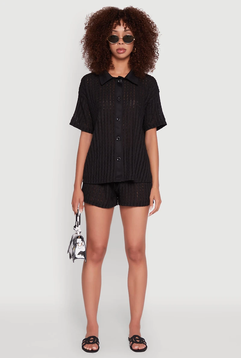 Womens Trendy High Waisted Shadow Stripe Shorts, Black, Size M