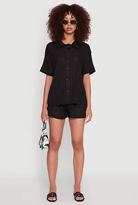 Womens Trendy High Waisted Shadow Stripe Shorts, Black, Size M