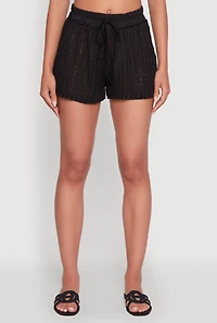Womens Trendy High Waisted Shadow Stripe Shorts, Black, Size M