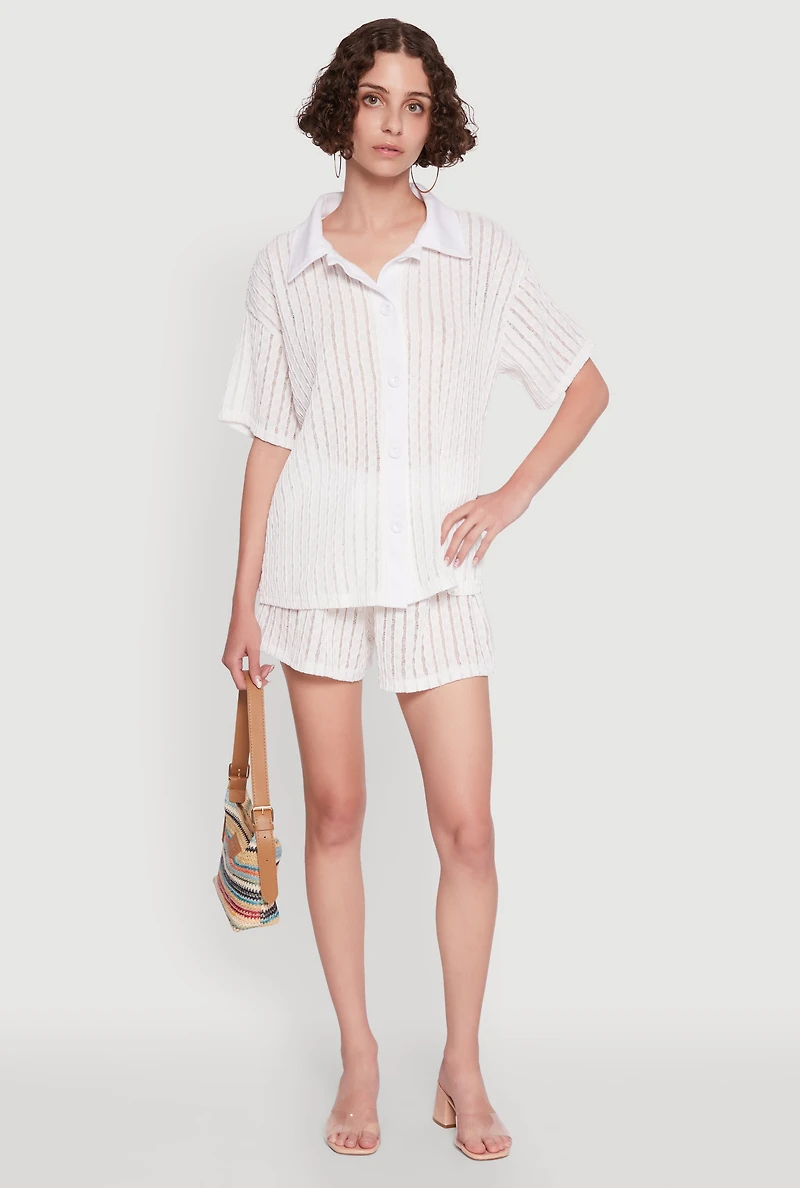 Trendy High Waisted Shadow Stripe Shorts
