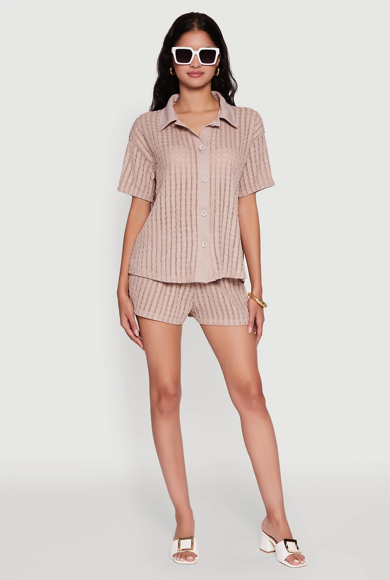 Womens Trendy High Waisted Shadow Stripe Shorts, Khaki, Size XL