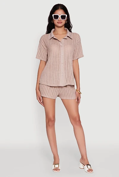 Womens Trendy High Waisted Shadow Stripe Shorts, Khaki, Size XL