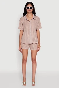 Womens Trendy High Waisted Shadow Stripe Shorts, Khaki, Size XL