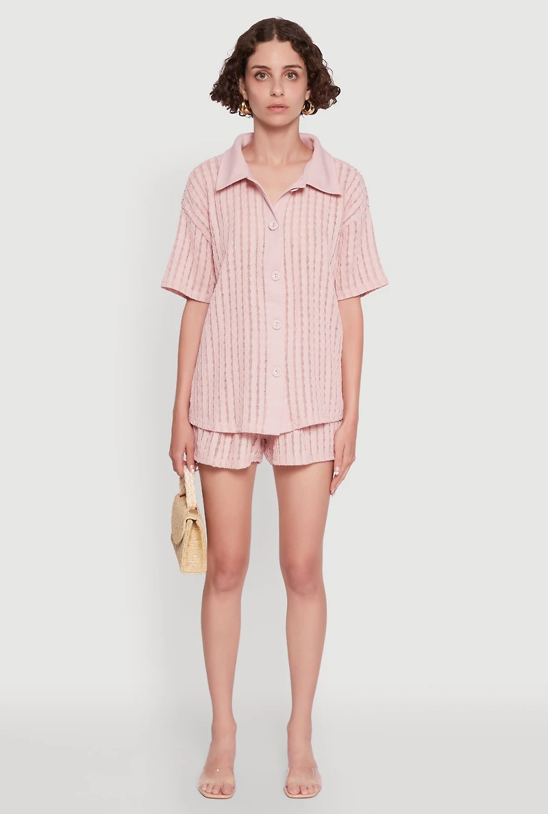 Womens Trendy High Waisted Shadow Stripe Shorts, Pink, Size S