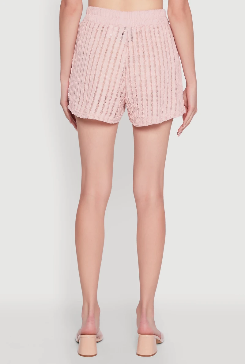 Womens Trendy High Waisted Shadow Stripe Shorts, Pink, Size S
