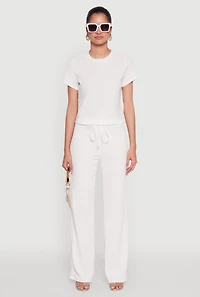 Womens Trendy Textured Knit Cropped Crew Neck Top, White,