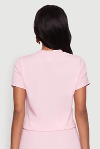 Womens Trendy Textured Knit Cropped Crew Neck Top,