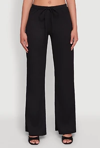 Womens Casual Textured Knit Straight Leg Pants with Faux Drawstring,