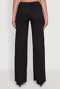 Womens Casual Textured Knit Straight Leg Pants with Faux Drawstring,