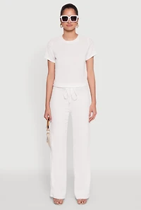 Casual Textured Knit Straight Leg Pants with Faux Drawstring