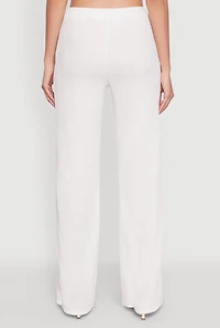 Womens Casual Textured Knit Straight Leg Pants with Faux Drawstring, White, Size XL