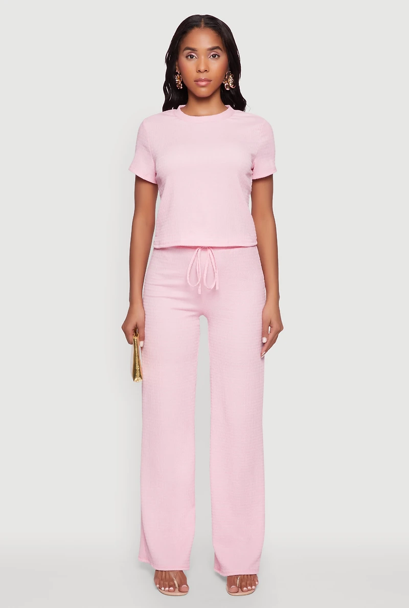 Casual Textured Knit Straight Leg Pants with Faux Drawstring