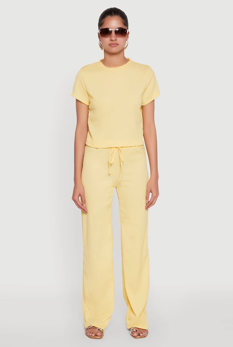 Casual Textured Knit Straight Leg Pants with Faux Drawstring