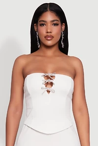 Rhinestone Bow Detail Corset Tube Top
