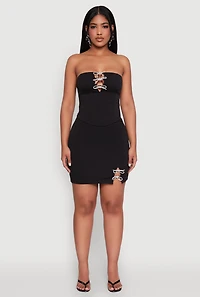 Womens Rhinestone Bow Detail Mini Skirt,