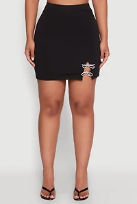 Womens Rhinestone Bow Detail Mini Skirt,
