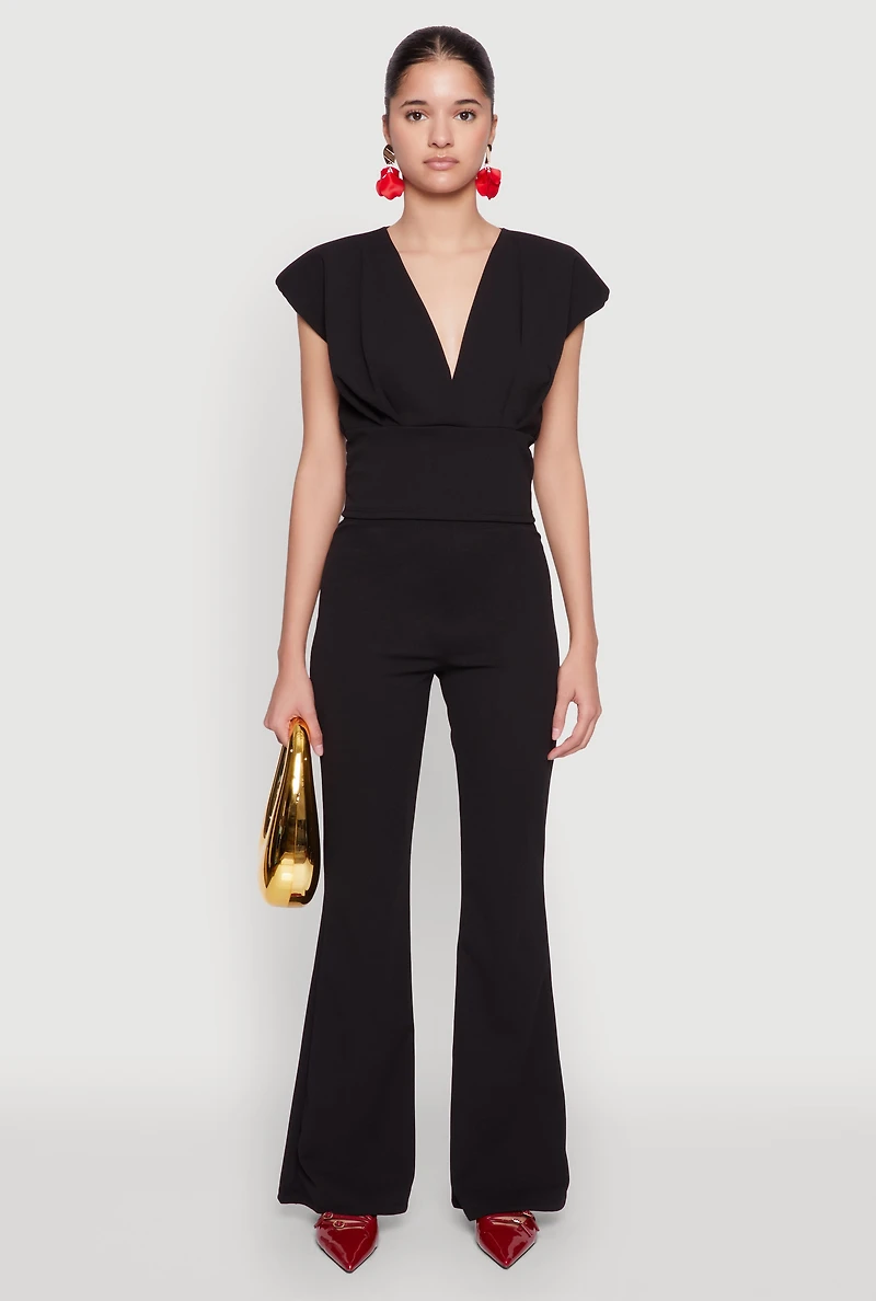 Padded Shoulder V Neck Top