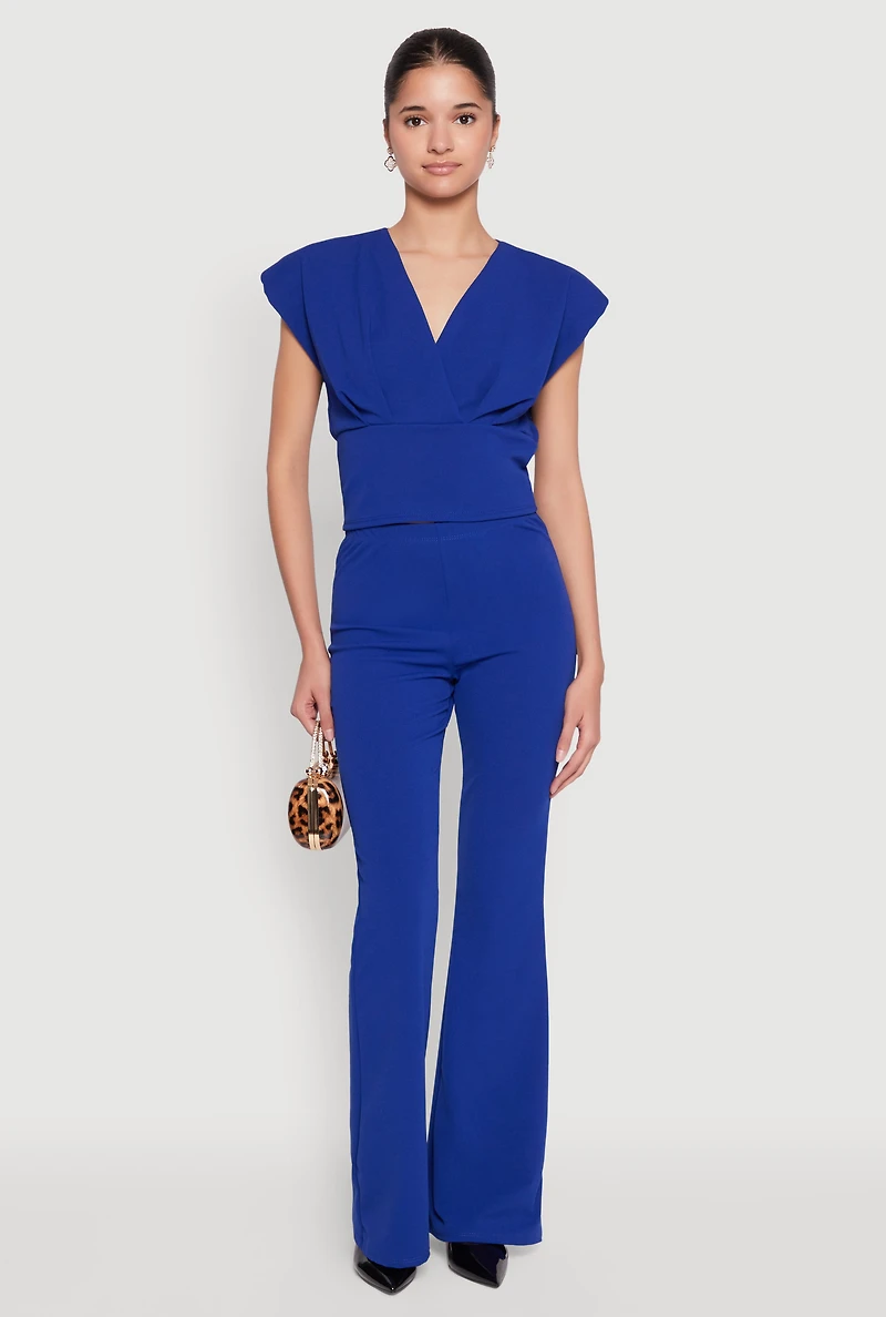 Womens Padded Shoulder V Neck Top,