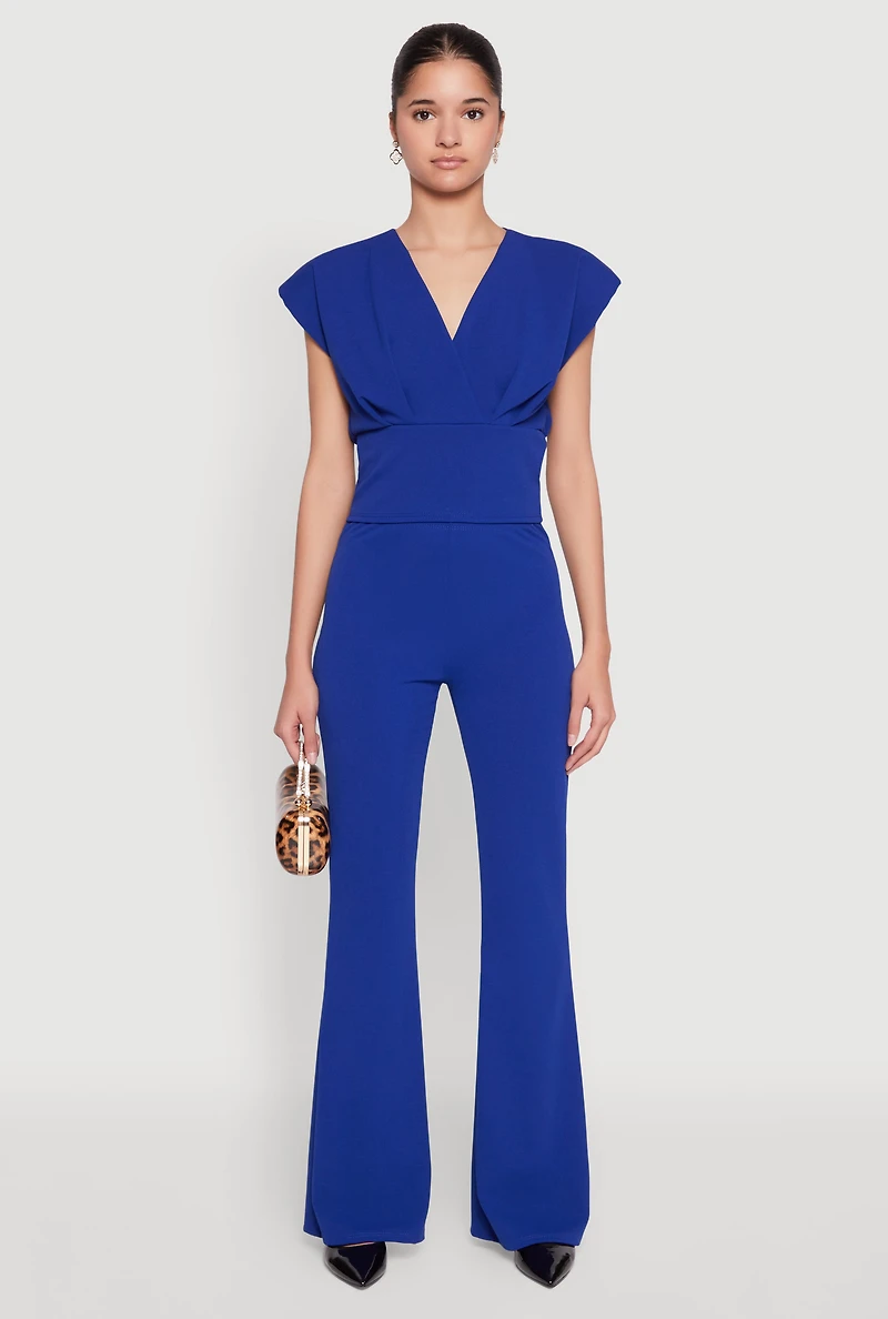 Womens Padded Shoulder V Neck Top,