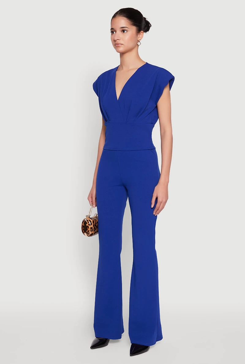 Womens Padded Shoulder V Neck Top,