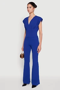 Womens Padded Shoulder V Neck Top,