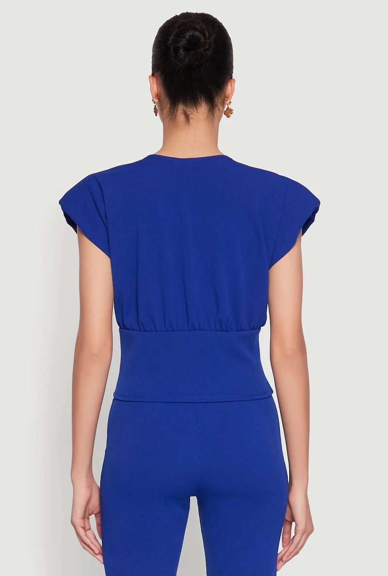 Womens Padded Shoulder V Neck Top,
