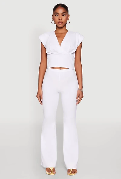 Womens Crepe Knit High Waisted Pants, White, Size M