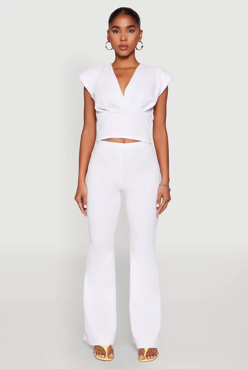 Womens Crepe Knit High Waisted Pants, White, Size M