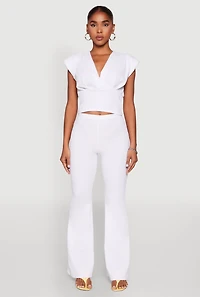 Womens Crepe Knit High Waisted Pants, White, Size M