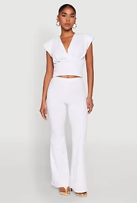 Womens Crepe Knit High Waisted Pants, White, Size M