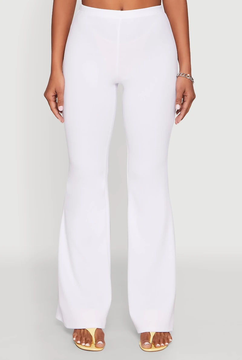 Womens Crepe Knit High Waisted Pants, White, Size M