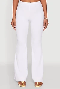 Womens Crepe Knit High Waisted Pants, White, Size M