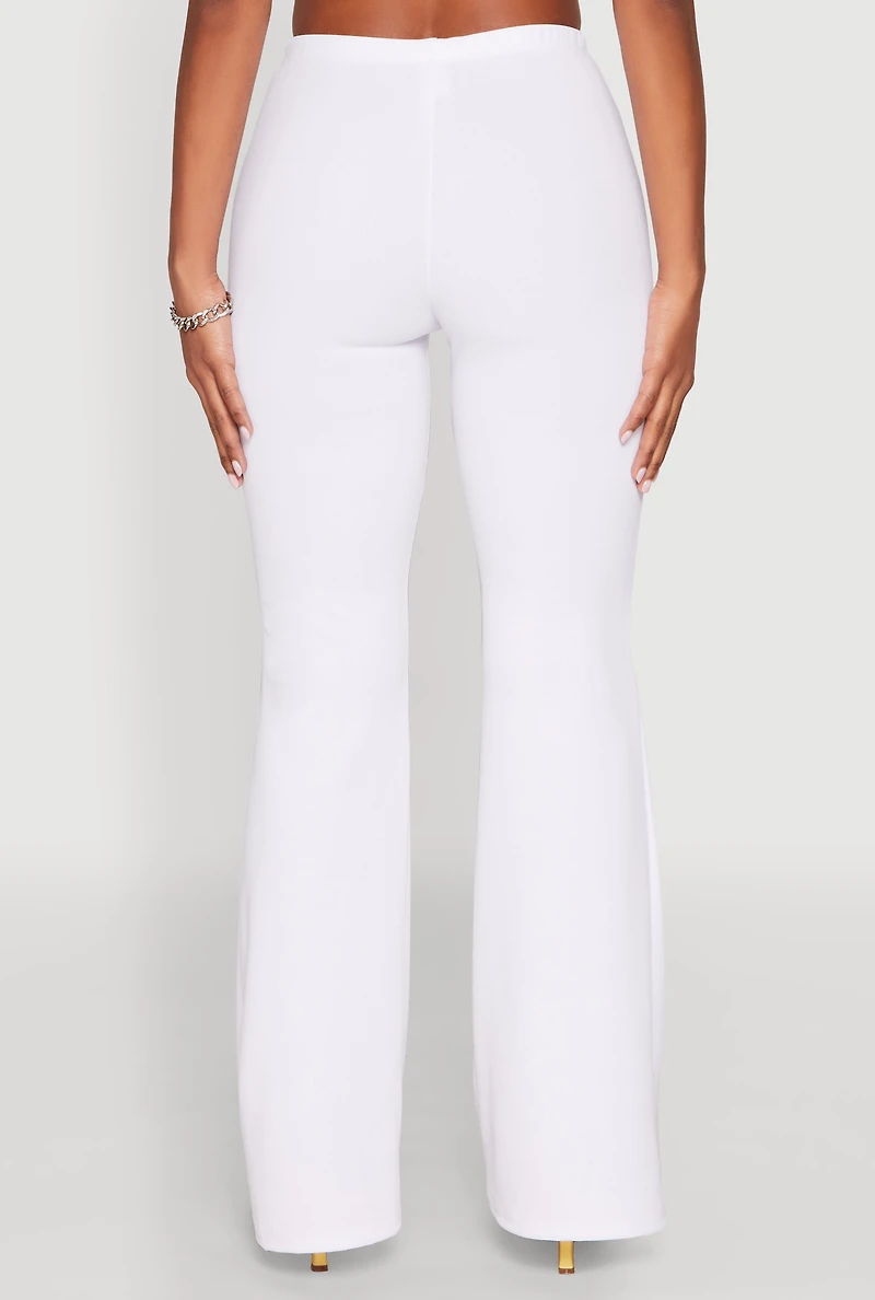 Womens Crepe Knit High Waisted Pants, White, Size M
