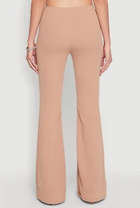 Womens Crepe Knit High Waisted Pants, Khaki, Size M
