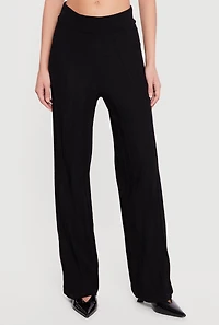 High Waisted Pintuck Pull On Straight Leg Pants