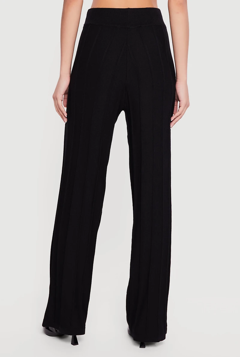 High Waisted Pintuck Pull On Straight Leg Pants