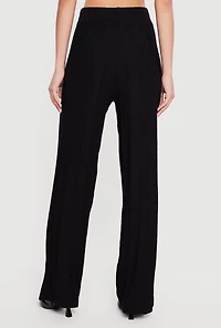 High Waisted Pintuck Pull On Straight Leg Pants