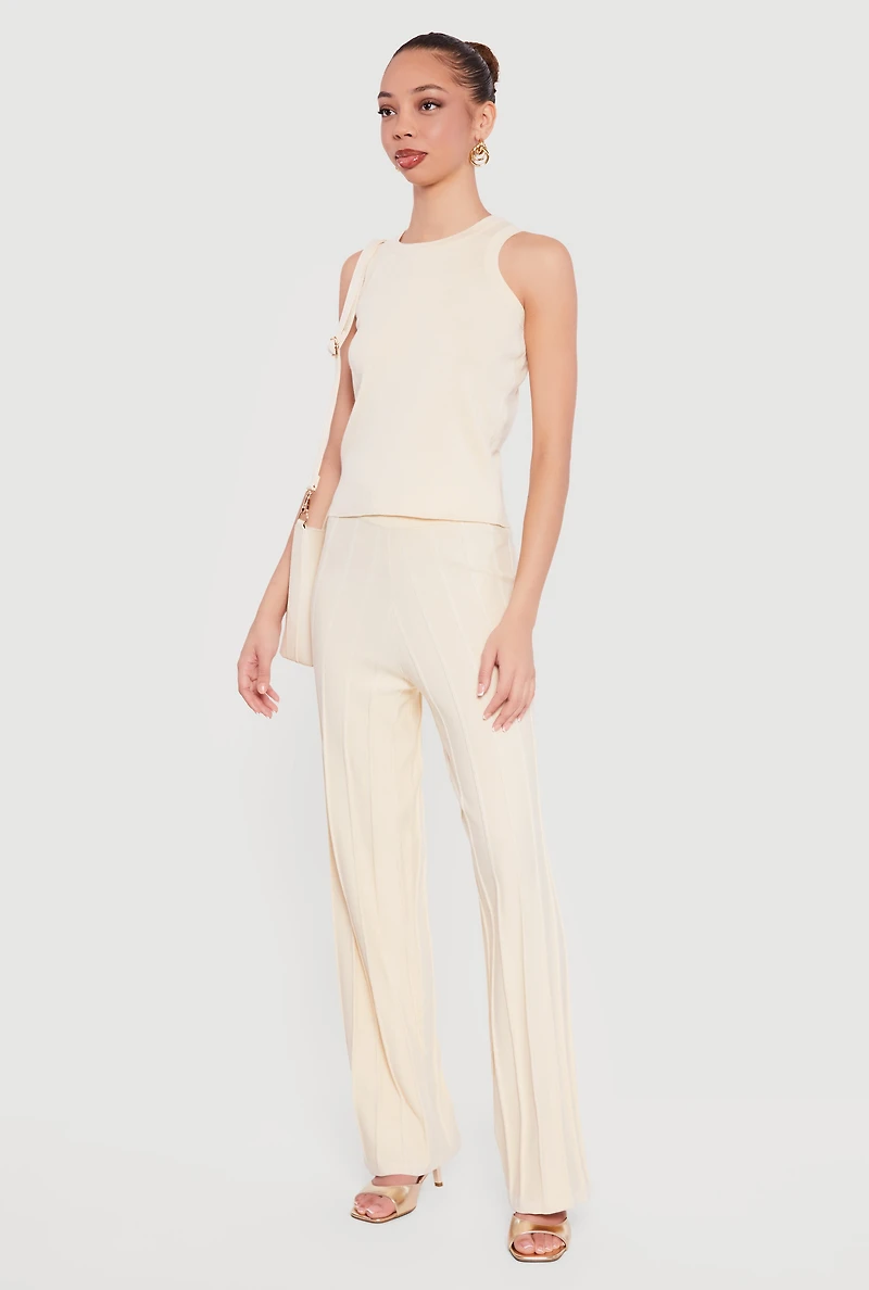 High Waisted Pintuck Pull On Straight Leg Pants