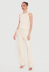 High Waisted Pintuck Pull On Straight Leg Pants