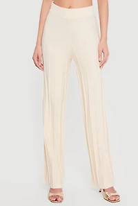 High Waisted Pintuck Pull On Straight Leg Pants