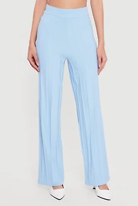 High Waisted Pintuck Pull On Straight Leg Pants